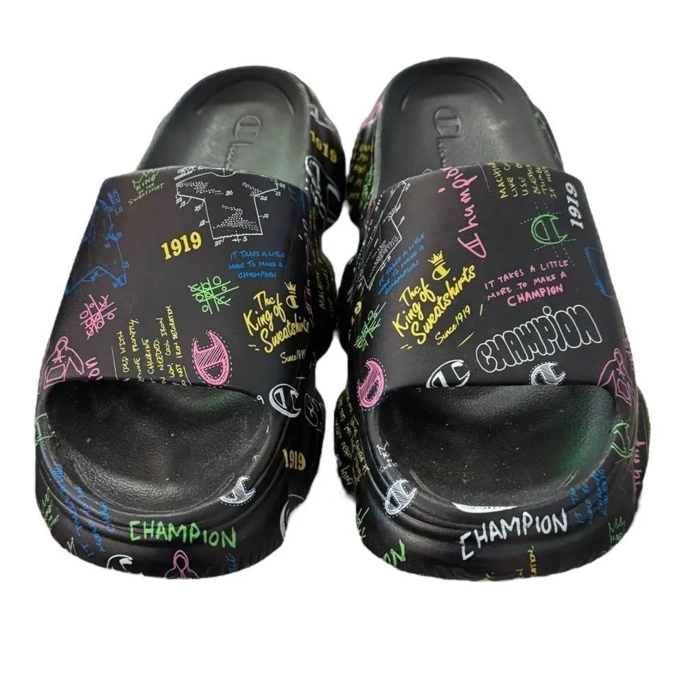 Champion Big Kids Meloso Squish Doodle Multicolor Graphic Slide Sandals 6Y